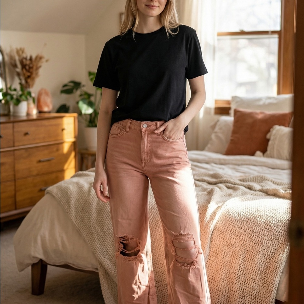 High-Rise Boyfriend Jeans in Dusty Rose